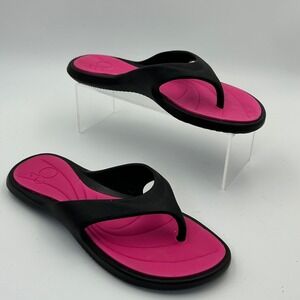 OP Flip Flop Sandals Womens 7 37 Pink Black Thong Beach Summer Casual Comfort